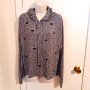 Victoria Secret PINK Black Hearts Gray Hoodie Medium